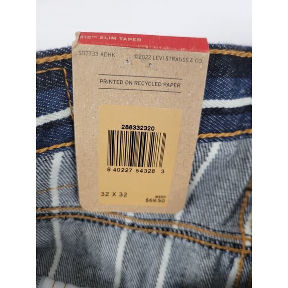 NWT Levi 512 Slim Taper Mens 32x32‎ Dark Wash Blue Striped Retro Denim Jeans - Picture 8 of 8
